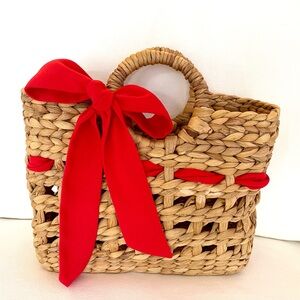 Red Ribbon Woven Tote Bag
